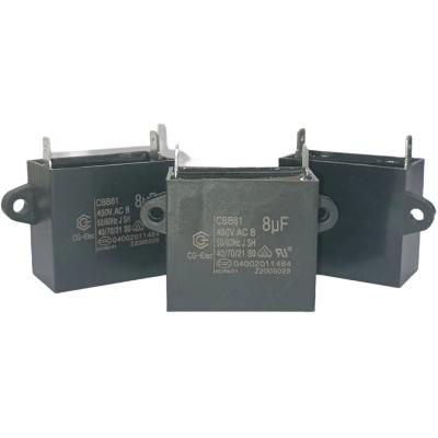 China Motor Capacitor CBB61 450V 8.0UF Fmiddle Double Lug B-Class 40 / 85 / 21 Fan Capacitor for sale