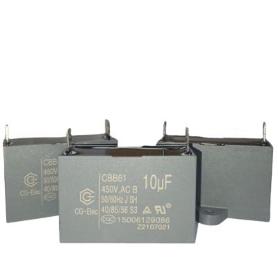 China CBB61 450V 10mfd Industrial Fan Capacitor Two Quick-Connect Terminals B-Class Black S3 for sale