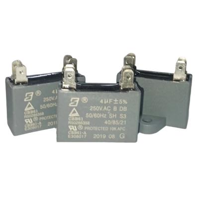 China CBB61 250V 4.0UF Capacitor Four Quick Connect Terminals Front Lug Black Epoxy for sale