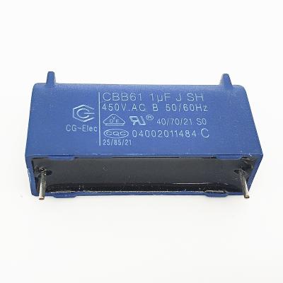 China Air Conditioner Run Capacitor CBB61 450V 1UF Film Capacitor Two Pins B-Class roHs for sale