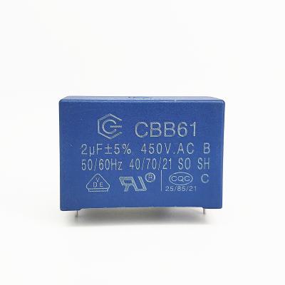 China CBB61 450V 2.0UF Starting Running AC Motor CP-1.0mm Self Healing Home AC Capacitor for sale