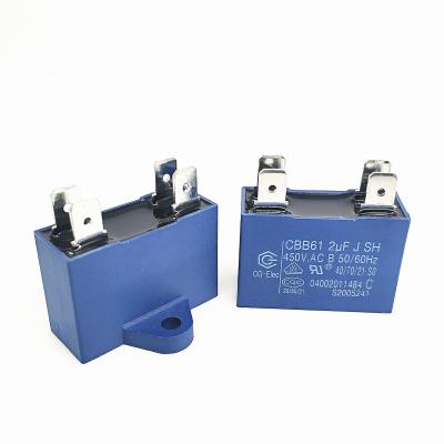 China CBB61 450V 2.0mfd 250 Terminal Electric Fan Capacitor Air Conditioning Start Capacitor for sale