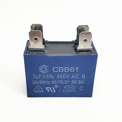 China 450V 3.0UF Fan Motor Run Capacitor CBB61 Four Quick Connect Terminal Protected 10000AFC for sale