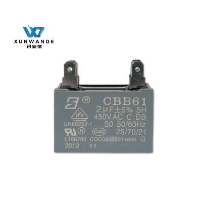 China CBB61 450V 2.0uf 	Air Conditioner Run Capacitor C-Class RoHs Four Quick Connect Terminals for sale