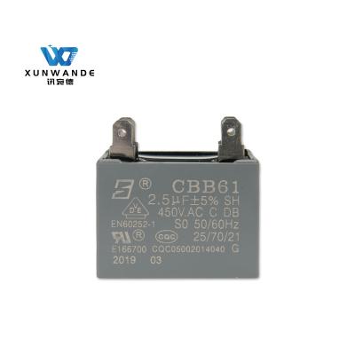 China CBB61 450V 2.5UF 187 Terminal Film Air Conditioner Fan Capacitor for sale