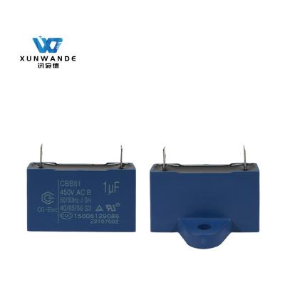 China CBB61 450V 1.0UF Air Conditioner Fan Capacitor Blue RoHs B-Class S3 Film Capacitor for sale