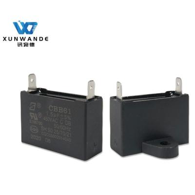 China CBB61 450V 1.5UF Film Fan Capacitor Ac Motor Start Capacitor 25 / 70 / 21 Front Lug for sale