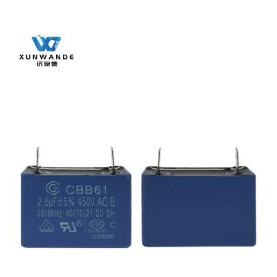 China Air Conditioner Capacitor CBB61 450V 2.5uf AC start Capacitor Blue ROHS 187 Terminal for sale