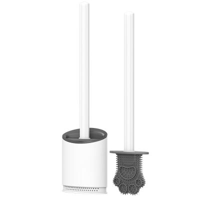 China Sustainable Sobam Household Cleaning stainless steel Toilet Brush Soft Silicone Toilet Brush With Holder Set for sale