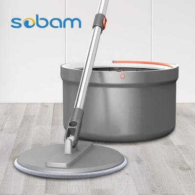 China Sustainable Sobam Cleaning Wash Flat microfiber Mop and Bucket Set spinning Squeeze Mop Bucket for Flooring Cleaning for sale