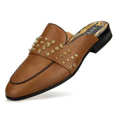 China Cushioning Loafers Slip On Wholesale Mens Gold Buckle Slippers Leather Trim Casual Backless Sandals Loafer Shoes for sale