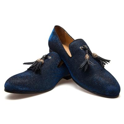 China Cushioning Mens Leather Leather Loafers Luxury Tassel Shoes Mens Wedding Fashion Party Blue Shoes For Men for sale