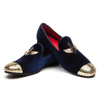 China Mens Velvet Fashion Loafers Damping Wedding Stylish Shoes Blue Loafer For Men With Gold Buckle for sale