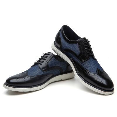 China Breathable Men Black And Blue Genuine Leather For Casual Oxford Lace Up Shoes for sale