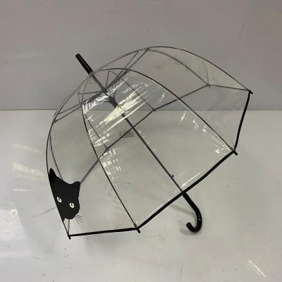 China Dome Shape Minimalist Clear Transparent POE Umbrella Automatic Open Umbrella With Cat Printing for sale