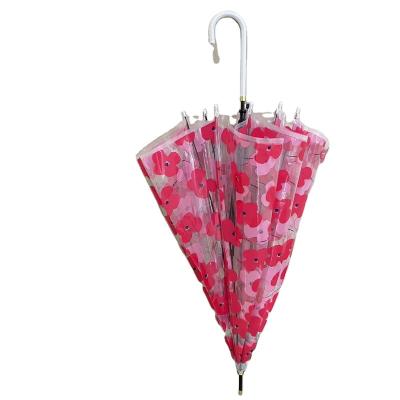 China Contemporary Clear POE Umbrella Transparent Flowers Printing Lady Umbrella Auto Open Upright Rain Umbrella for sale