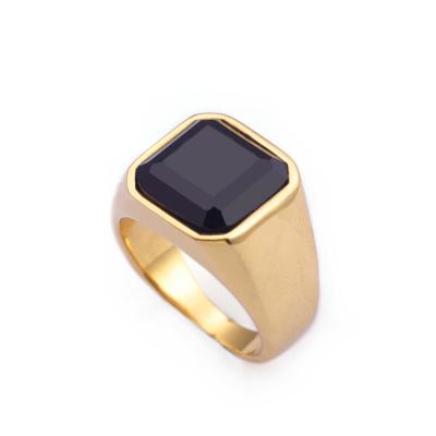 China Retro Vintage KALEN Personality Inlaid Stainless Steel Black Mens Stone Ring for sale