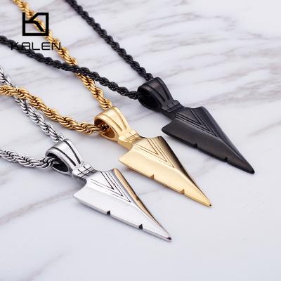 China Trendy KALEN stainless steel triangle arrow jewelry accessories trend 14K 18K gold silver silver plated black pendant for men for sale