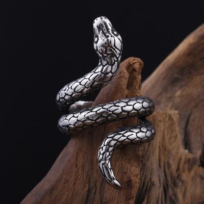 China Vintage Kalen Finger Rings High Quality Black Silver Gold Plated 18K Mens Open Snake Shape Stainless Steel Vintage Ring for sale