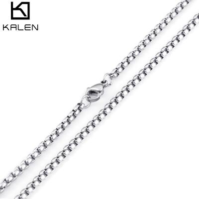 China FASHIONABLE Wholesale Custom Kalen 3mm Hip Hop Bun 18k Silver Plated Gold Filled Mens Jewelry Stainless Steel Box Chain Necklace for sale