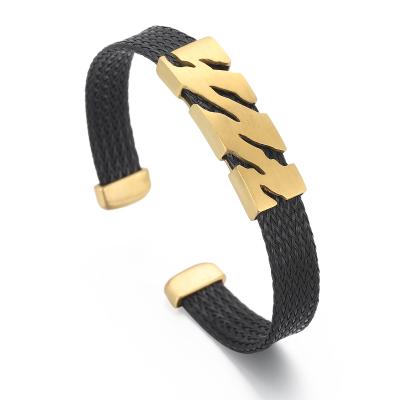 China KALEN Hiphop Bangles Mens Stainless Steel Jewelry Special Black Woven Bracelet for sale