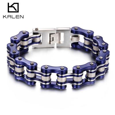 China KALEN Popular Mens Motorcycle Biker Mens Stainless Steel Chain Link Charm FASHIONABLE Mens Bracelet for sale