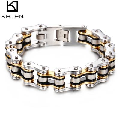 China FASHIONABLE KALEN Bicycle Chain Shiny Stainless Steel Link Charm Bracelet Popular Biker Mens Jewelry for sale