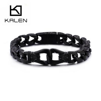 China KALEN Punk Black Plating Spring Clasp Stainless Steel Bangle Men for sale