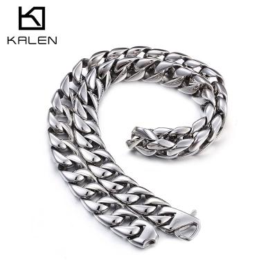 China KALEN FASHIONABLE Custom Jewelry Stainless Steel Cuban Link Thick Silver Chain Necklace for sale