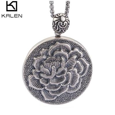 China FASHIONABLE KALEN fashion retro 925 Sterling Silver Pendant Shaped Round Lotus Pattern For Men pendant for sale