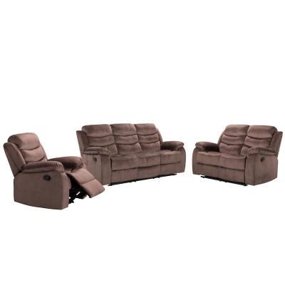 China Outdoor ENVIRONMENTAL PROTECTION PU Cooling Velvet Fabric Recliner Chair Sofa Set and Leisure WATERPROOF Three Piece Sofa Set for sale