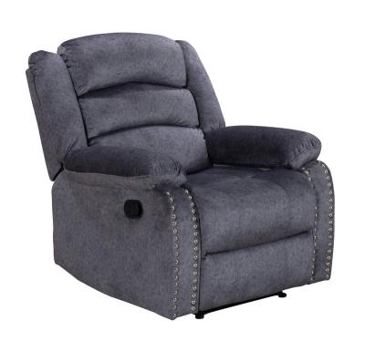 China Newly massage gray velvet fabric silver nail recliner chair for bedroom recliner sofa for sale