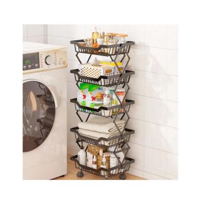 China Stable Good Quality Multi-Layer Home Kitchen Structure Mobile Rack Vegetable Storage Floor-to-Ceiling Rack for sale