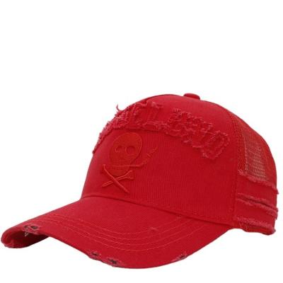 China JOINT Outdoor Sports Lean Hat Red Skull Embroidered Baseball Cap for sale