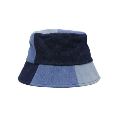 China Dobby fashion denim stitching unisex fisherman hat, big brim summer neutral shade bucket hat for sale