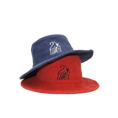 China Simple character children's cotton terry towel fisherman hat cotton towel bucket hat children's embroidery bucket hat boys and girls for sale