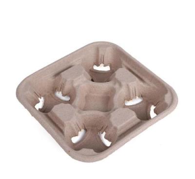 China Recycled Biodegradable Materials Pulp Fiber Cup Carrier 4 Cup Carrier Tray To Go Holder Takeaway Coffee Cup Holder for sale