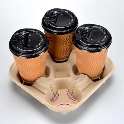 China Recycled Biodegradable Materials Pulp Fiber Cup Carrier 4 Cup Carrier Tray To Go Holder Takeaway Coffee Cup Holder for sale