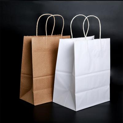 China Recycled Materials Recycled Kraft Paper Bag With Twisted Flat Handles For Shopping Food Packaging Take Away Brown On Sale for sale