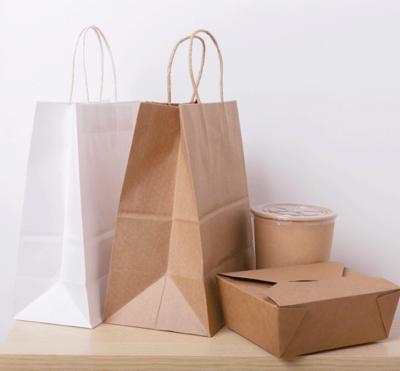 China Recycled Materials Recycled Kraft Paper Bag With Twisted Flat Handles For Shopping Food Packaging Take Away Brown On Sale for sale