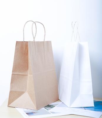 China Recycled Materials Recycled Kraft Paper Bag With Twisted Flat Handles For Shopping Food Packaging Take Away Brown On Sale for sale