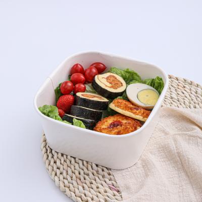 China Square White Paper Biodegradable Vegetable Bowl Packing Box Rice Cake Ice Fruit Salad Food Storage Container for sale