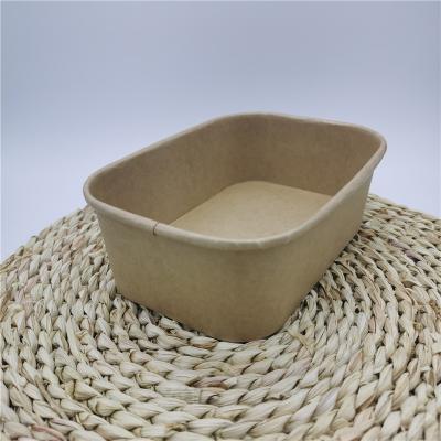 China New Style Biodegradable Kraft Paper Bowls Food Packaging Containers Salad Fruit Store Rectangle Shape for sale