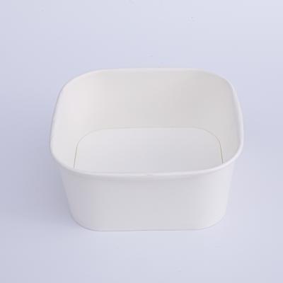 China Eco-friendly Biodegradable Take Away Paper Food Packaging Container Salad Ice Storage Box White Paper Bowl Square for sale