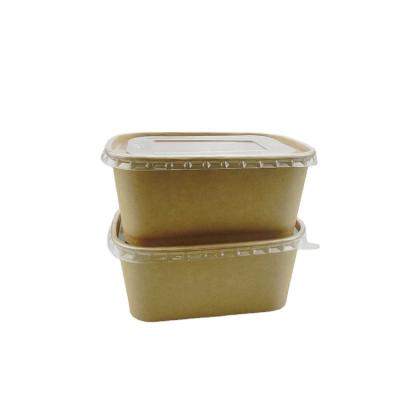 China Hot Selling Biodegradable Rectangle Container Kraft Paper Salad Bowl With Lid for sale