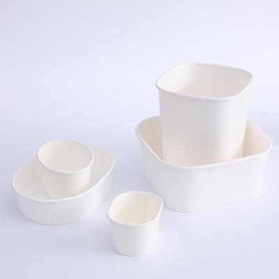 China Eco-friendly Biodegradable Take Away Paper Food Packaging Container Salad Ice Storage Box White Paper Bowl Square for sale