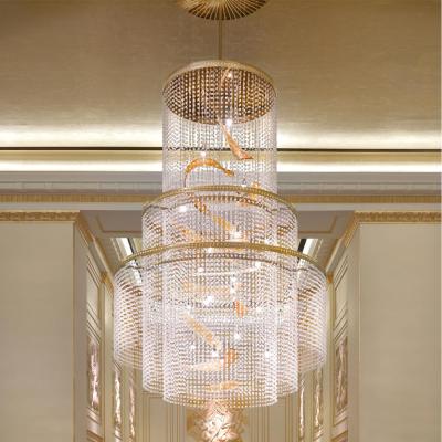 China Modern Customize Modern Hotel Lobby Europe Glass Beads Crafts Long Chandelier for sale