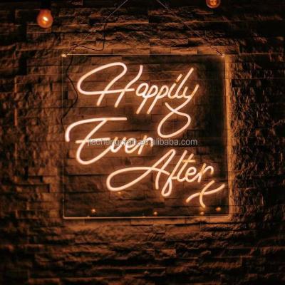 China Theme Park Personalized Decoration Cable Electronic Custom Acrylic Letters Happily Ever After Led Neon Light Sign Wedding Decoration for sale