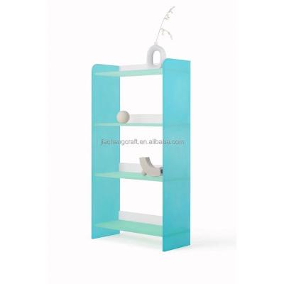 China Wedding Jiacheng Home Decor Blue Lucite Acrylic Book Rack Wall Bookcase for sale