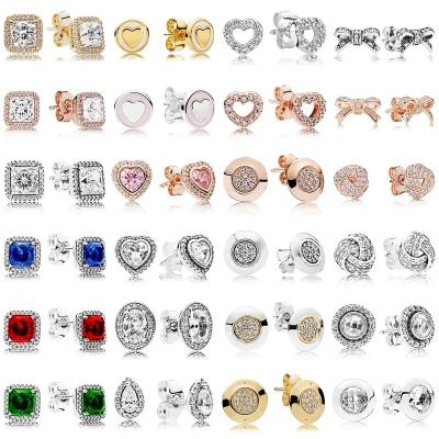 China Classics Trendy Lady Wedding Engagement 100% 925 Sterling Silver Square Earrings Signature Bow Diamond Love Earrings Charm Beads Suitable For Original DIY Pendant for sale